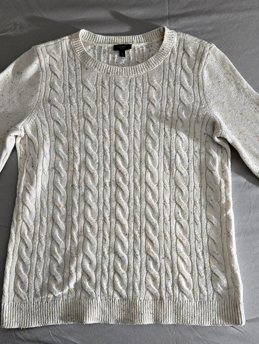 Talbots Button Cuff Cableknit Sweater -  Cable Knit Sweater in White